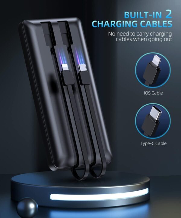 Power-Bank-Portable-Charger - 16000mAh Power Bank Support PD 30W and QC4.0 Fast Charger with Built-in 2 Output Cable and LED Display for iPhone and Android Phones and Most Electronic Devices - Image 4